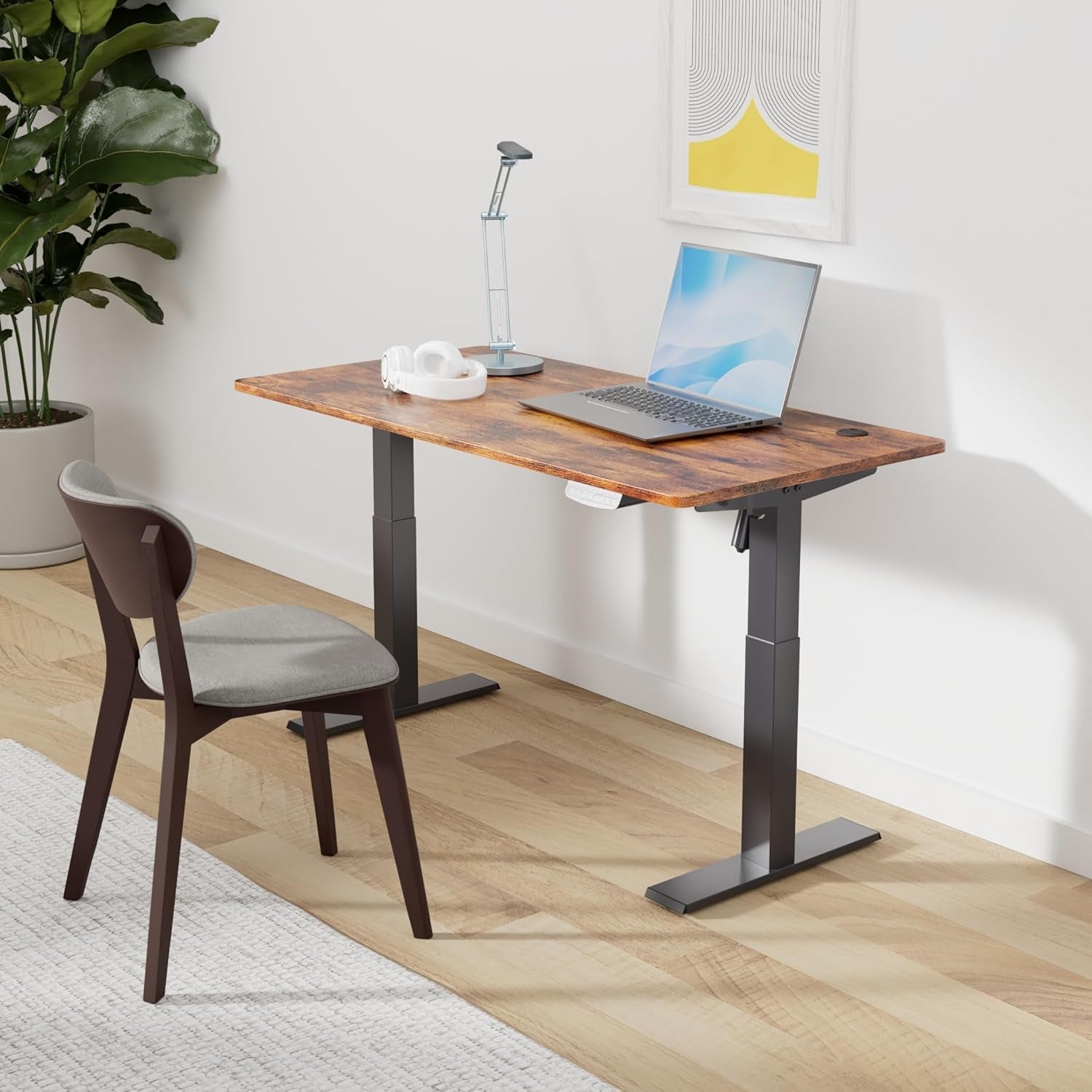 Electric Standing Desk, 48 X 24 Inches Height Adjustable Stand up Desk, Sit Stand Home Office Desk, Computer Desk, Rustic Brown